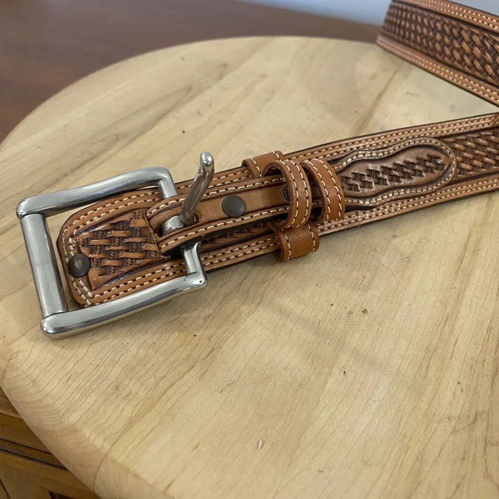 Vogt Mens Silversmiths Western Basketweave Leather Ranger Belt Size 40 041-041